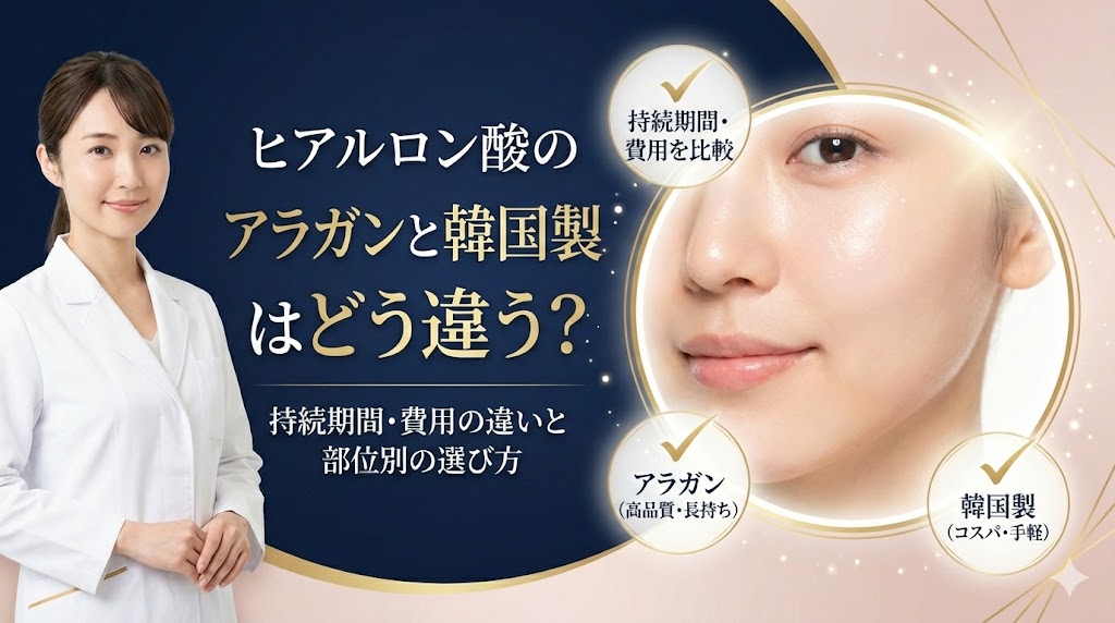 【医師監修】ヒアルロン酸のアラガンと韓国製はどう違う？持続期間・費用の違いと部位別の選び方を解説